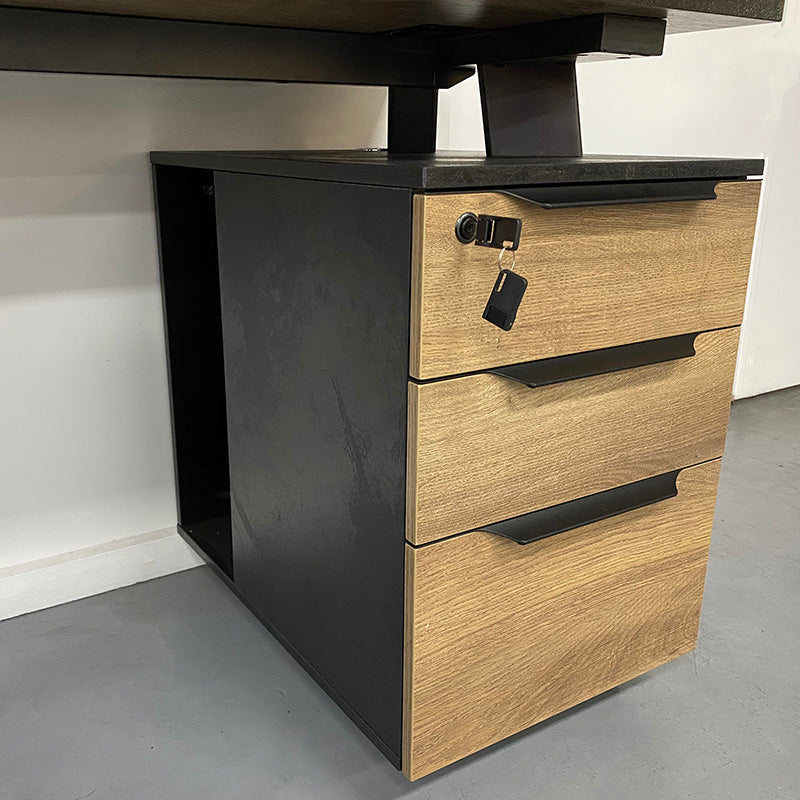 ARTO Single Workstation Desk with Right Cabinet 1.2M - Warm Oak & Black