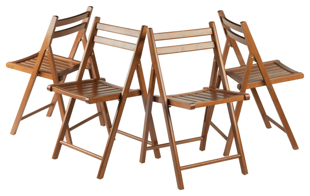 Robin 4 Pc Folding Chair Set  Teak   Transitional   Folding Chairs And Stools   by Skyline Decor  Houzz