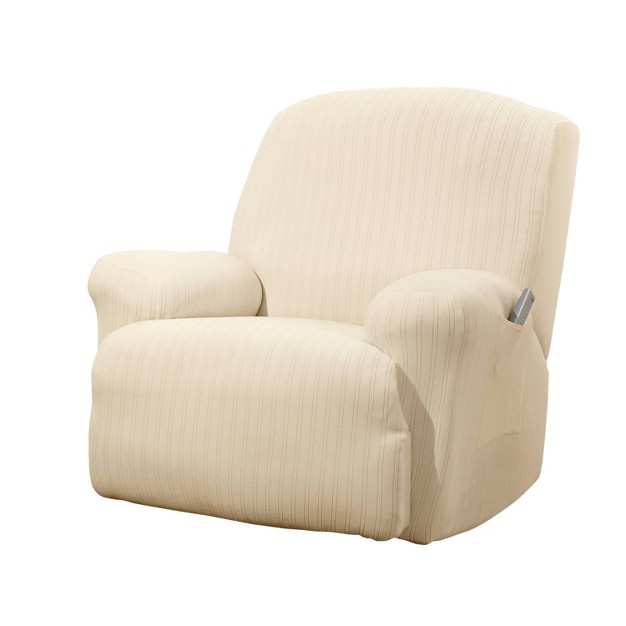 Stretch Poly Striped Recliner Slipcover Cream Sure Fit