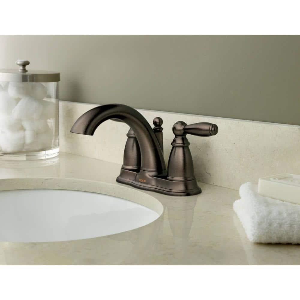 MOEN Brantford 4 in Centerset 2Handle LowArc Bathroom Faucet in Oil Rubbed Bronze with Metal Drain Assembly