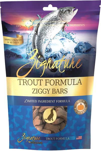 Zignature Trout Formula Ziggy Bars Biscuit Dog Treats