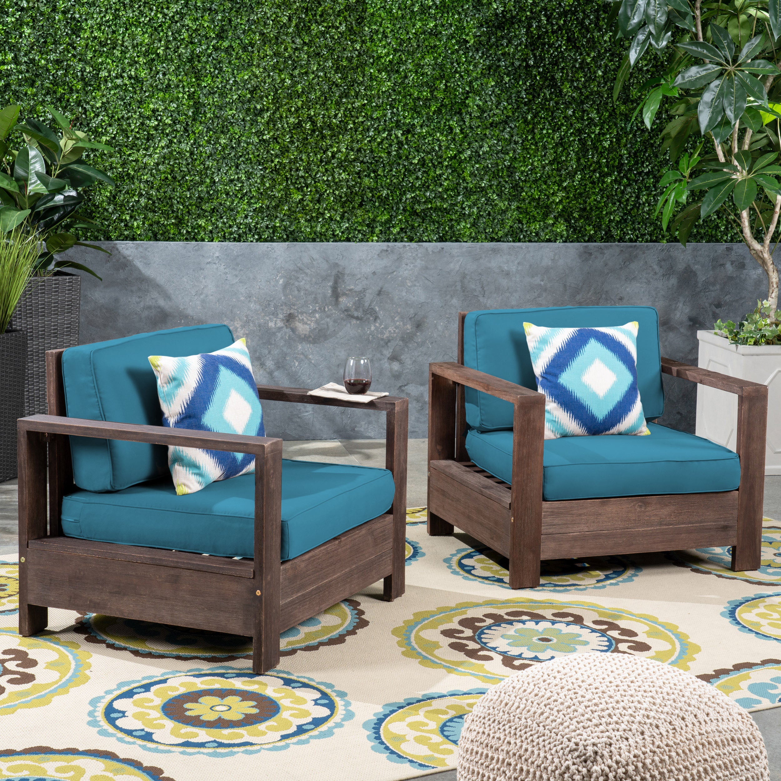 Lily Outdoor Acacia Wood Club Chairs (Set of 2)