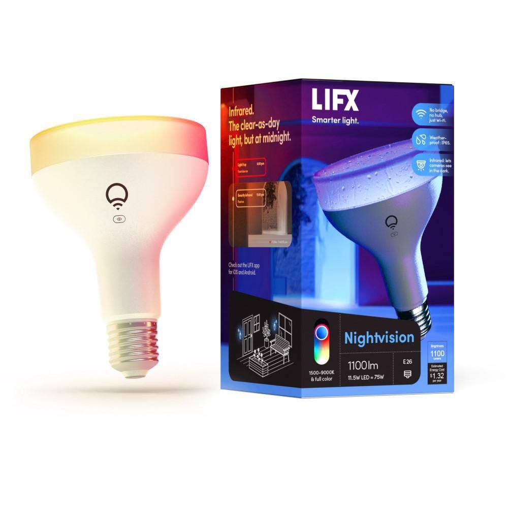 LIFX 75-Watt Equivalent BR30 Multi-Color Smart Wi-Fi LED Bulb Night Vision Works AlexaHey GoogleHomeKitSiri 1-Pack LHB30E26IRUS