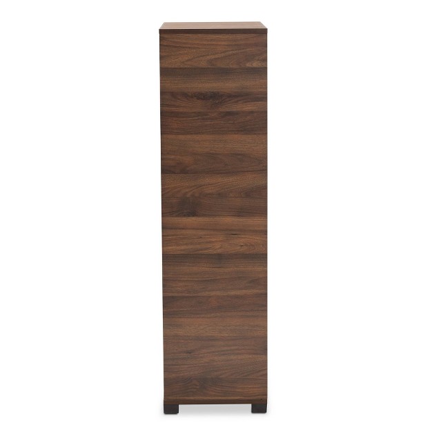 Raina Two tone Wood 2 Door Shoe Storage Cabinet Walnut Brown black Baxton Studio