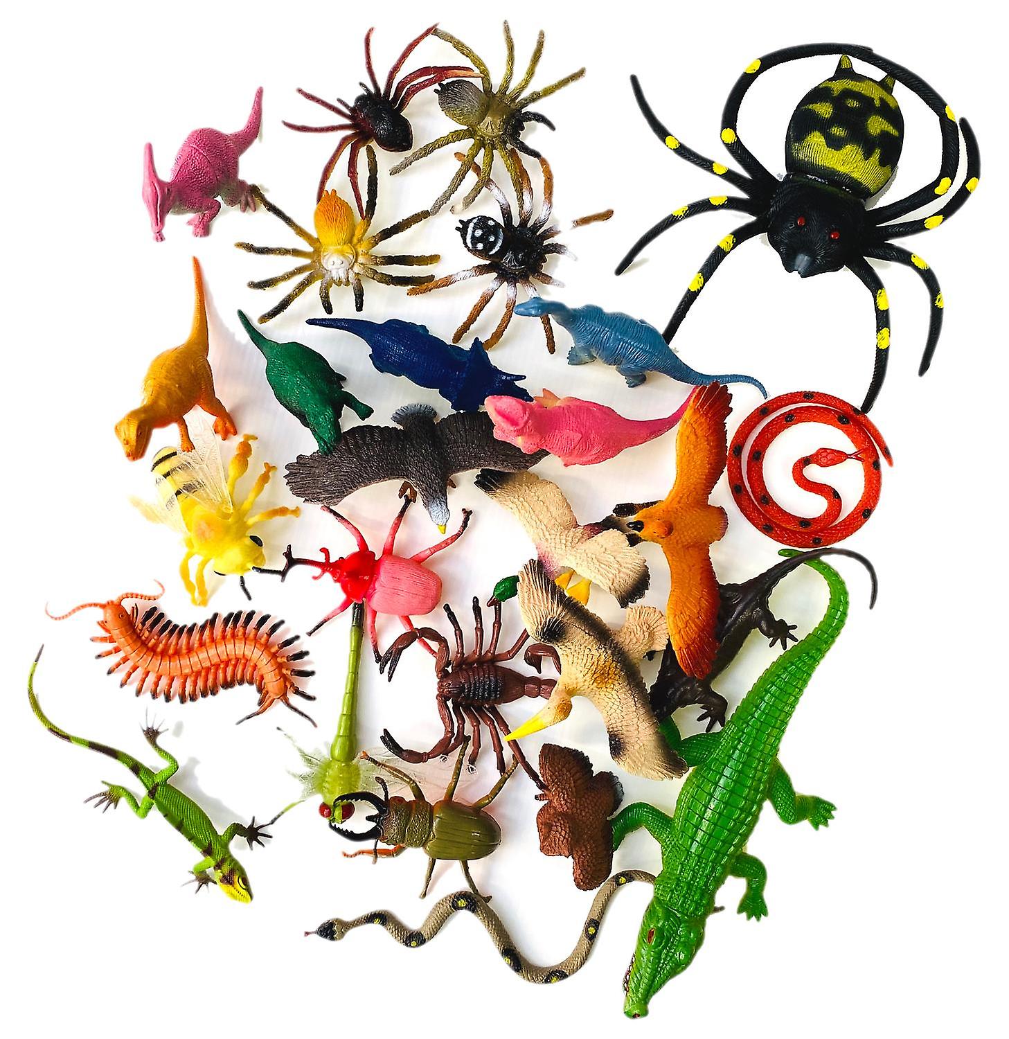 27pcs Toy Animals Figures Insects Dinosaurs Reptiles Birds Spiders 5-20cm