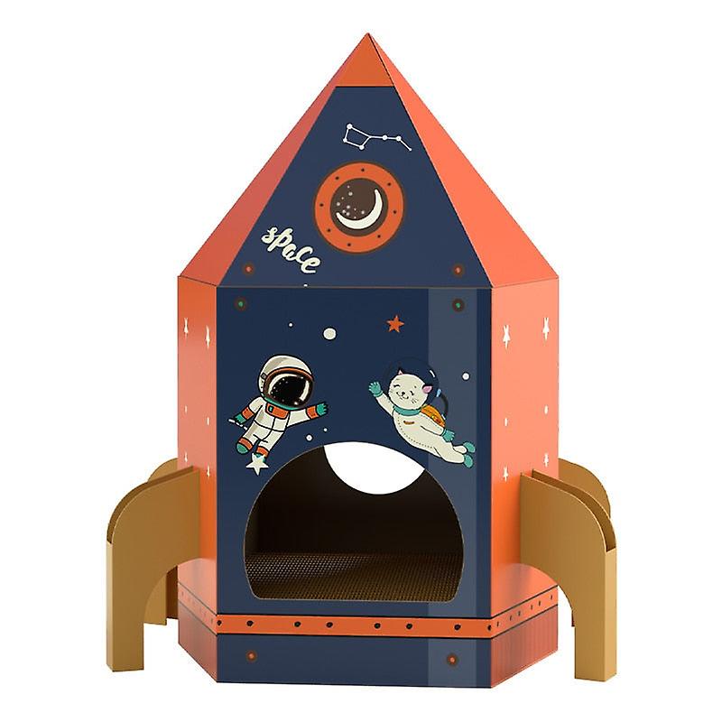 Rocket cat scratcher board house