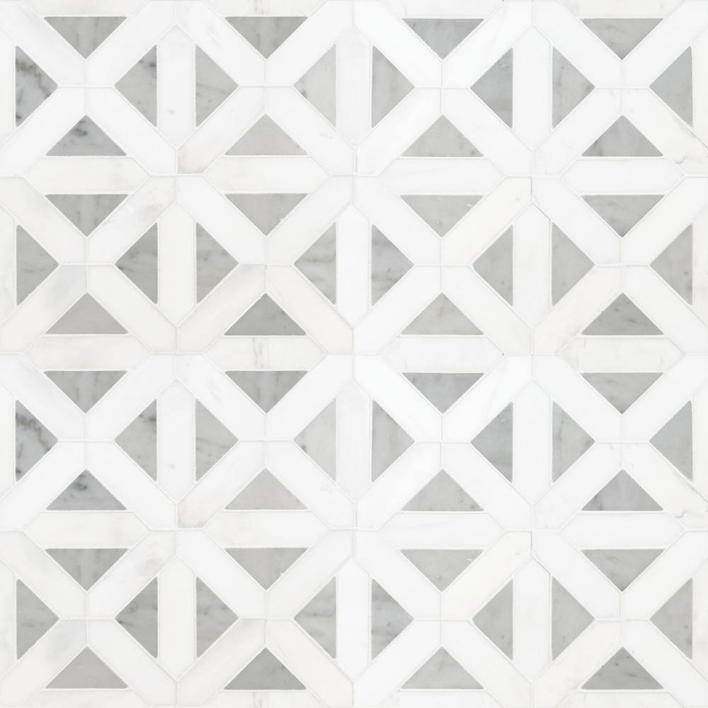 MSI Bianco Dolomite Geometrica 12 in. x 12 in. x 10 mm Polished Marble Mosaic Tile (10 sq. ft.  case) BIANDOL-GEOP