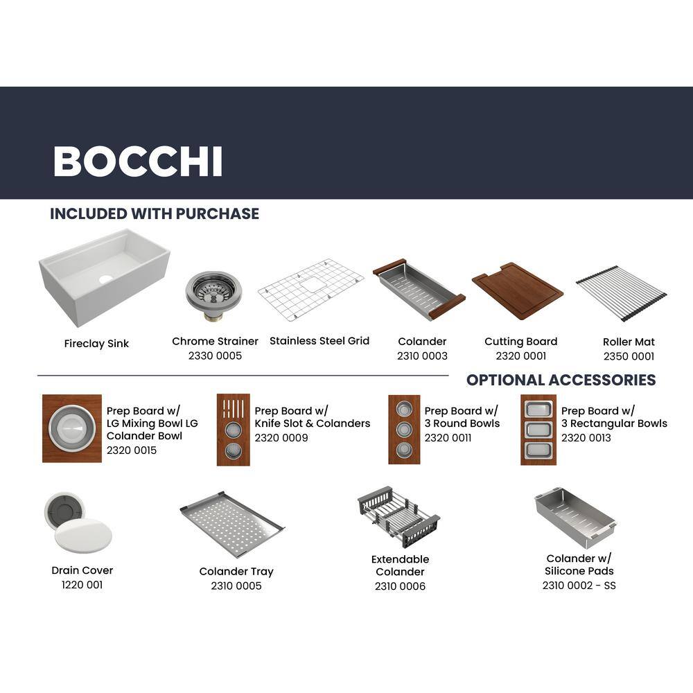 BOCCHI Step-Rim Matte Dark Gray Fireclay 33 in. Single Bowl Farmhouse Apron Front Workstation Kitchen Sink with Accessories 1504-020-0120