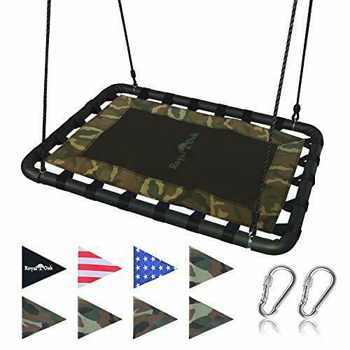 Royal Oak Giant Platform Tree Swing， Bonus Flags， 700 lb Weight Capacity， Easy Install， Steel Frame (Camo Green)