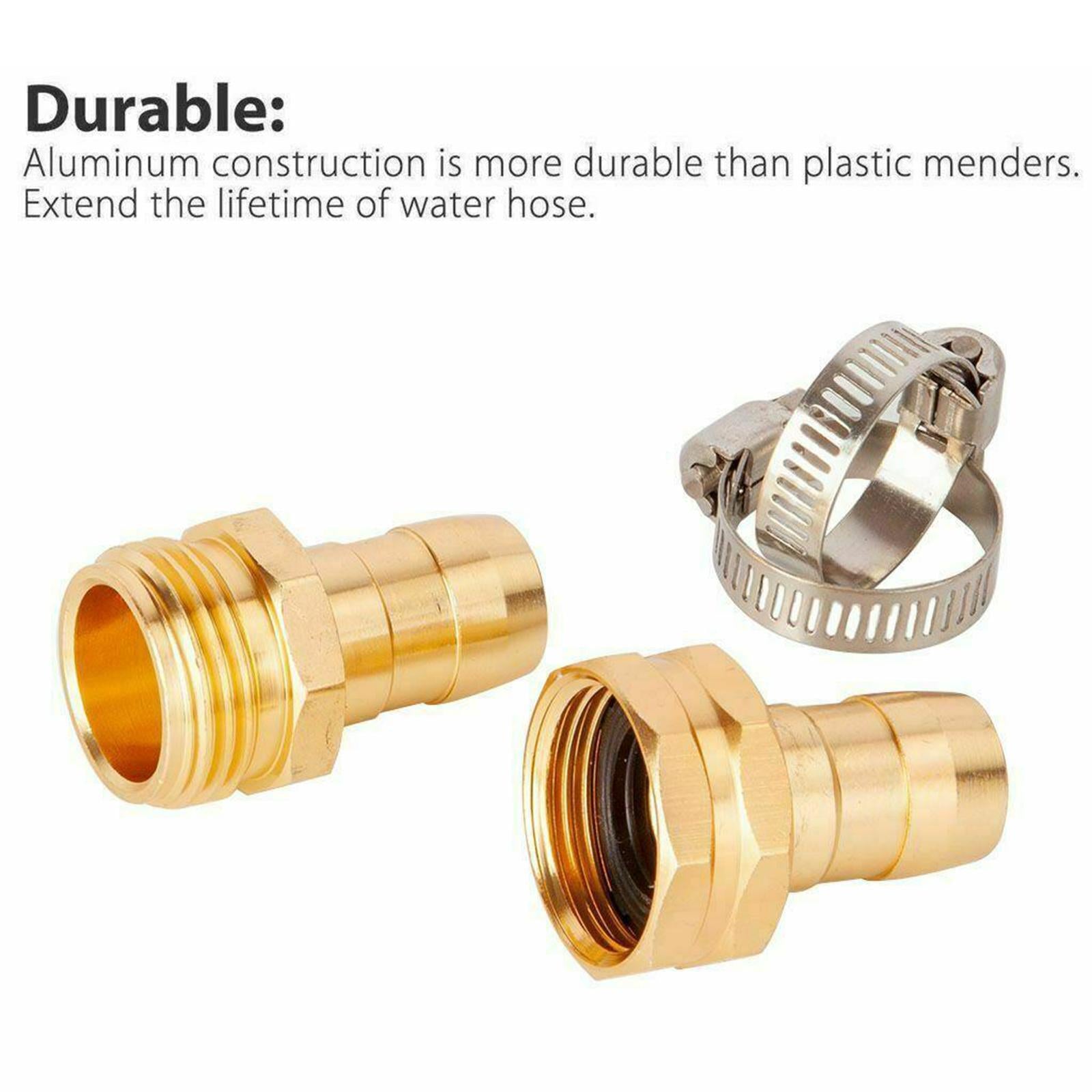 1 Pair 5/8 Inch Garden Brass Mender End Repair Kit Solid Brass Hose male and female Adapter Sprayers Nozzle with Stainless Steel Clamp Accessories