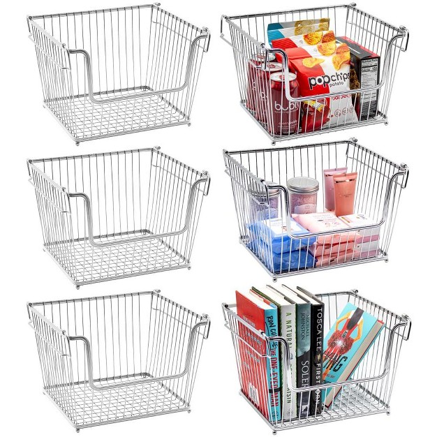 Sorbus Stackable Metal Storage Basket 6 Pack Silver