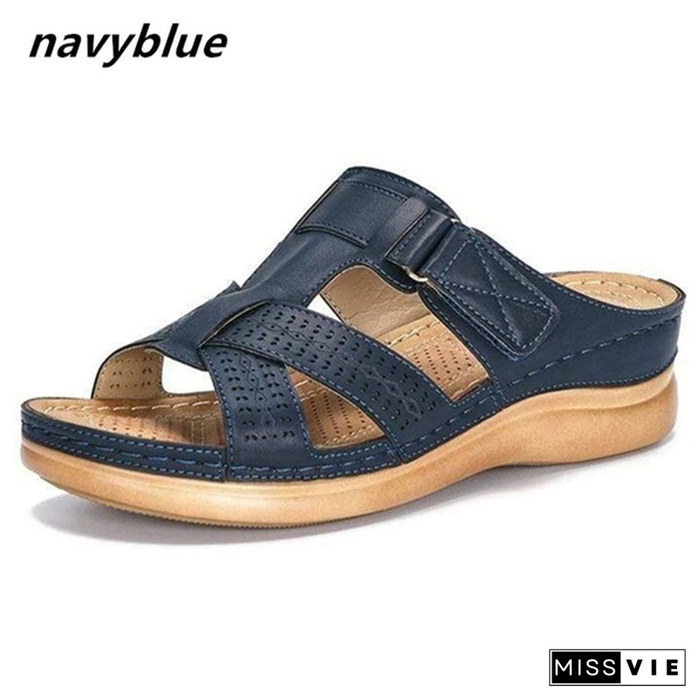 Women's Fashion Retro Sandals And Slippers Buckle Slippers Comfortable Family Beach Slippers Wedges Plus Size Slippers