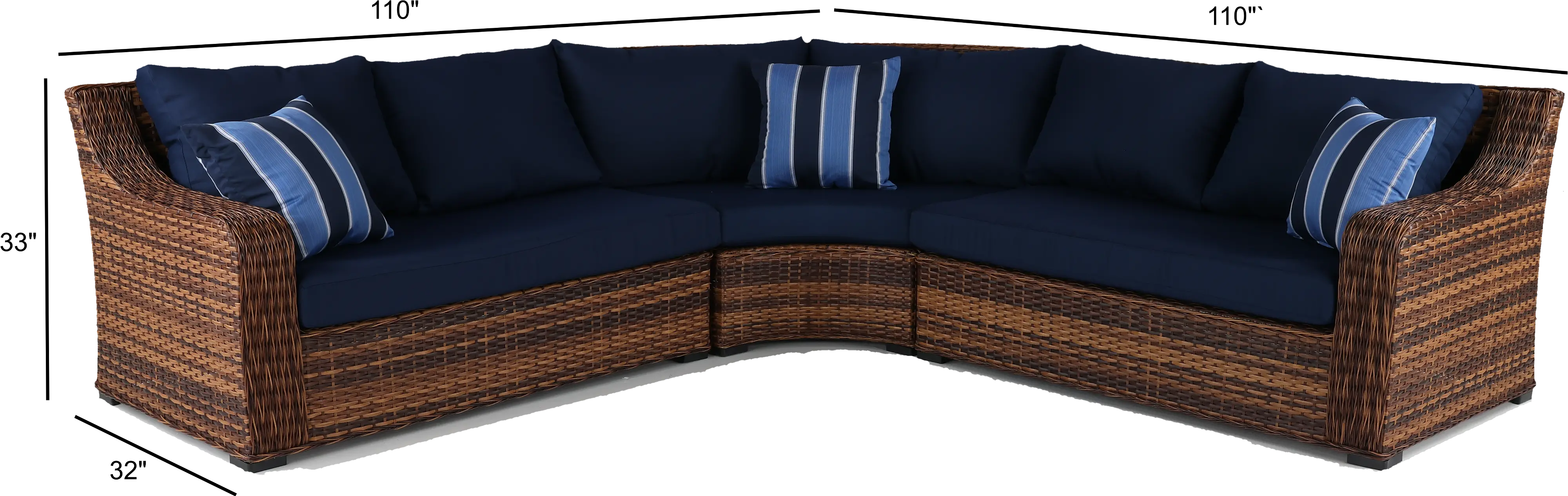 Tortola 3 Piece Navy Outdoor Patio Sectional