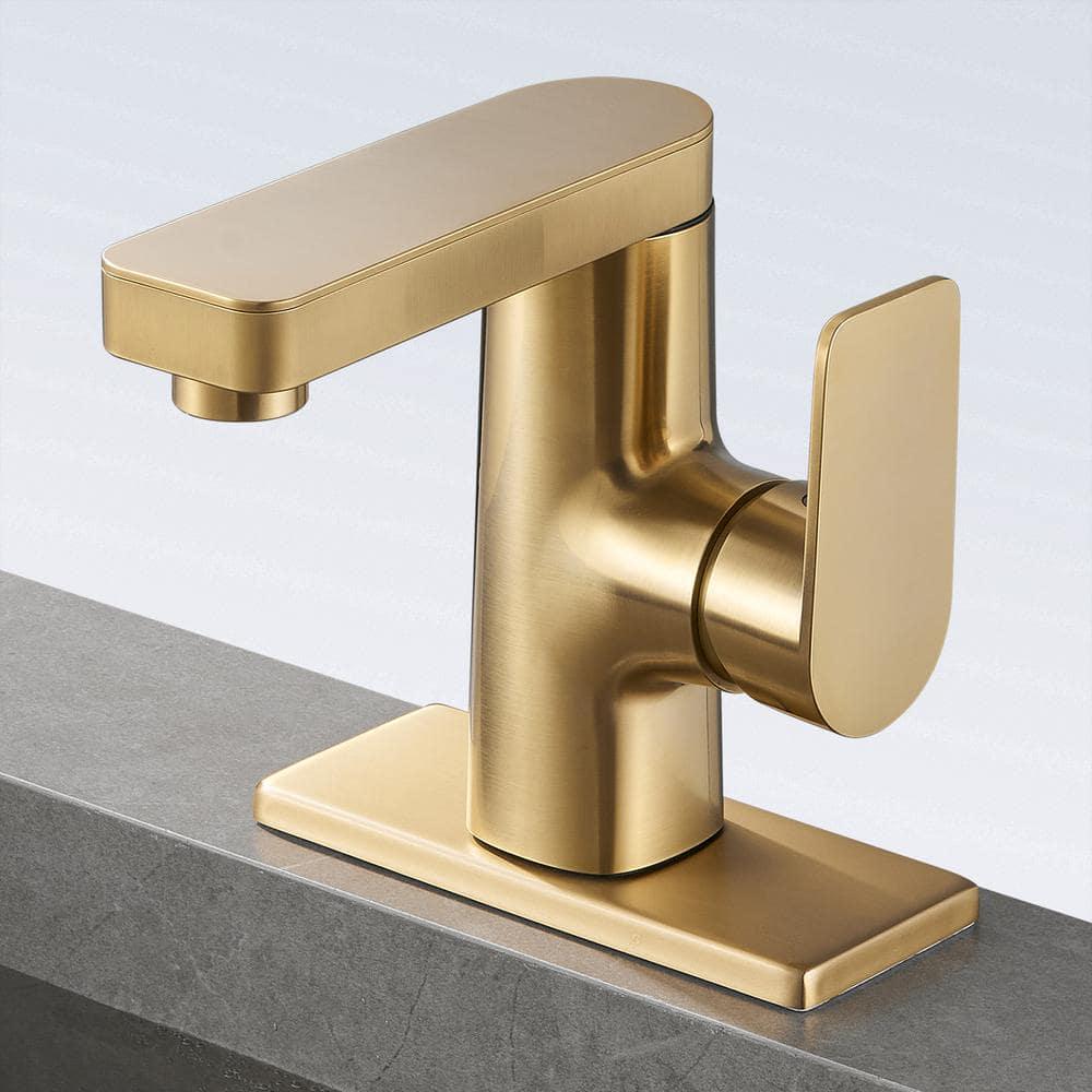 Zalerock Minimalist Single Handle Single Hole Bathroom Faucet in Brushed Gold