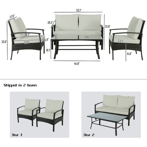 4Piece Wicker Outdoor Sectional Set with Cushions