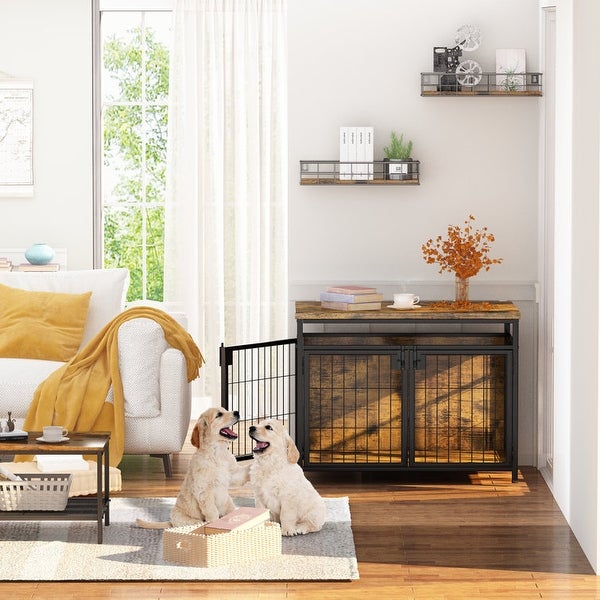 Furniture Style Dog Crate End Table， Pet Kennels Three Doors Dog House Indoor Use for Small Dogs