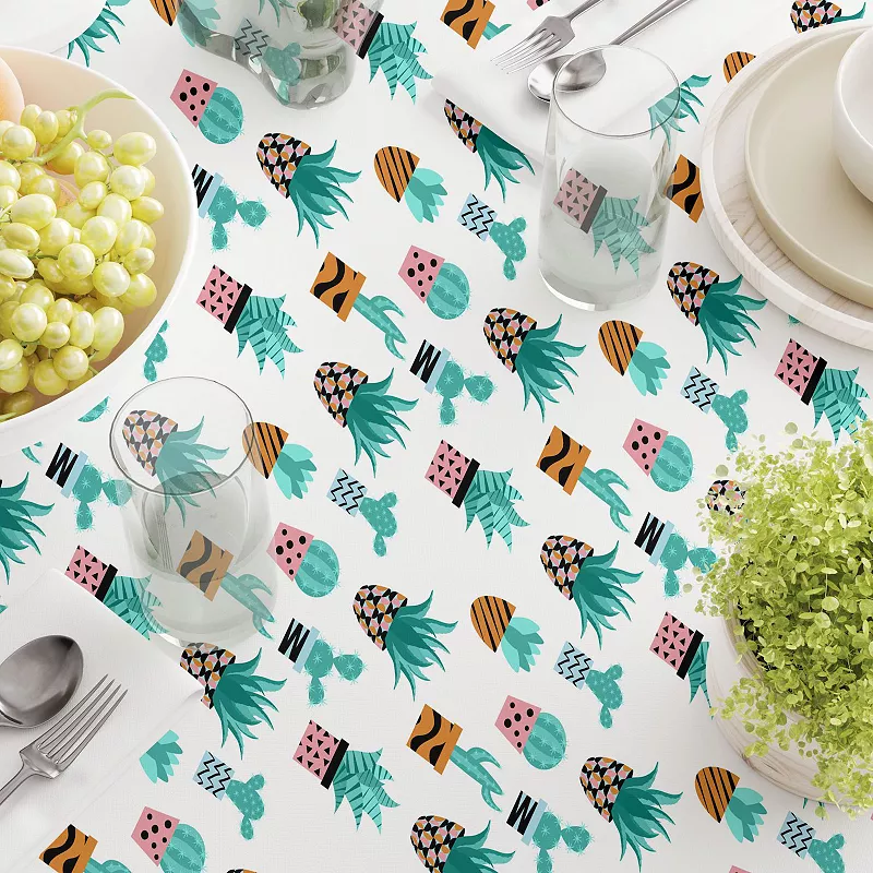 Square Tablecloth， 100% Cotton， 60x60， Cute Cactus Plants