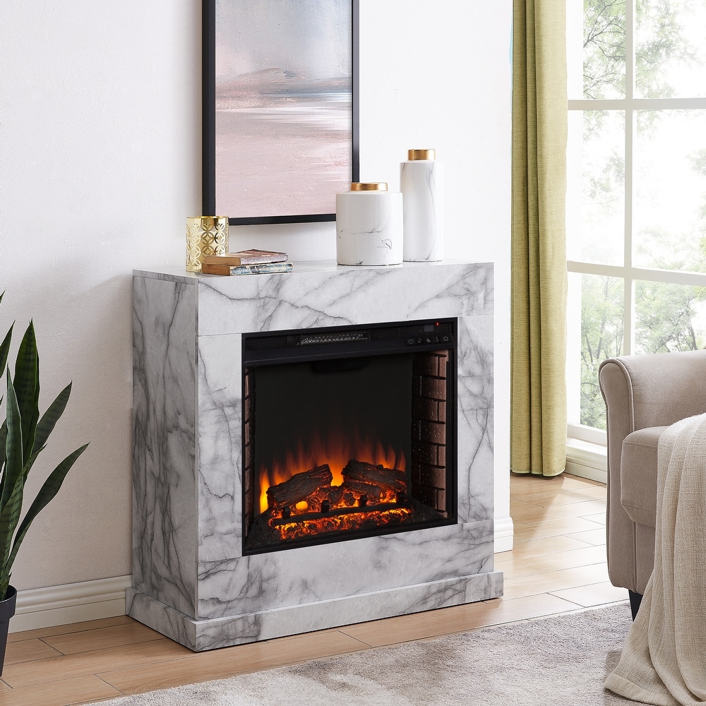 SEI Furniture Dejon Contemporary Electric Fireplace with Faux Stone Mantel