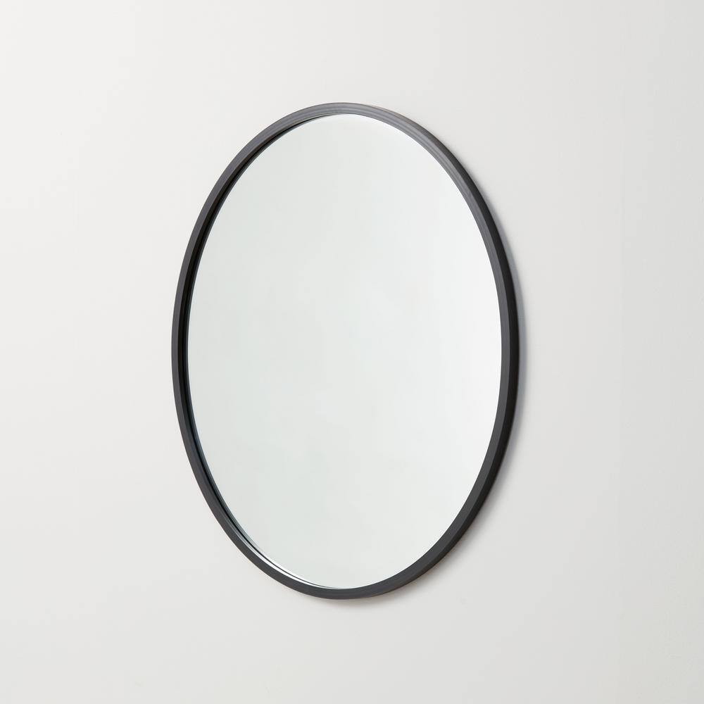 better bevel 36 in. W x 36 in. H Rubber Framed Round Bathroom Vanity Mirror in Black 19004