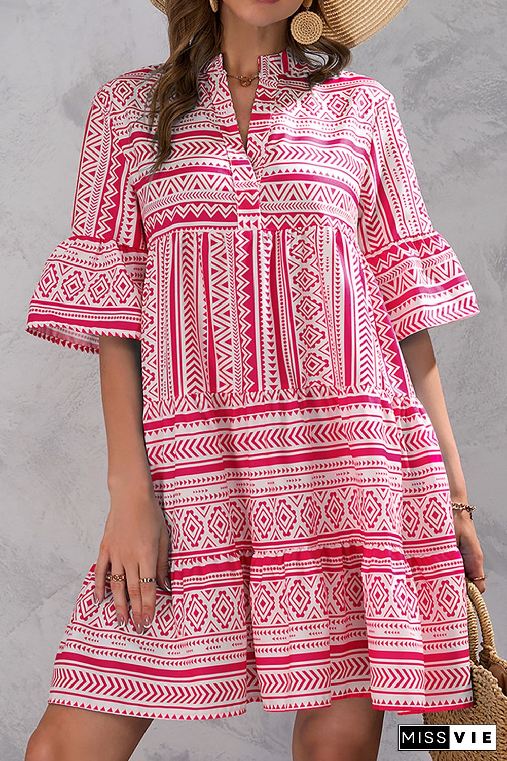 Loose Fit Half Sleeves Printing Dress