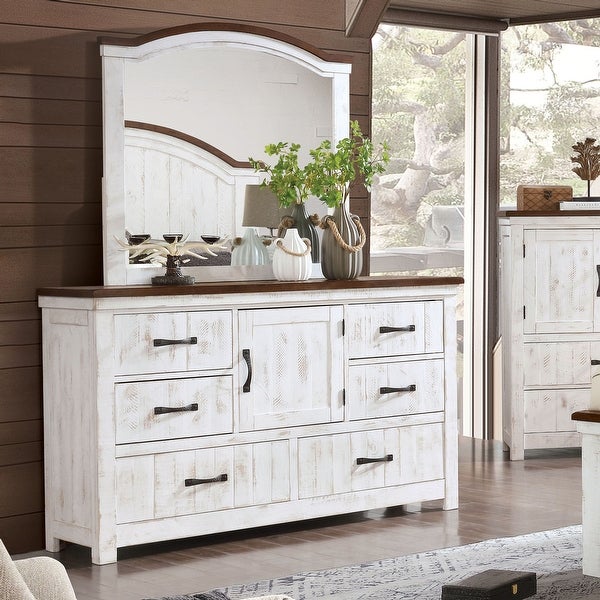 Furniture of America Ynez Farmhouse White Dresser and Mirror Set - - 31451312