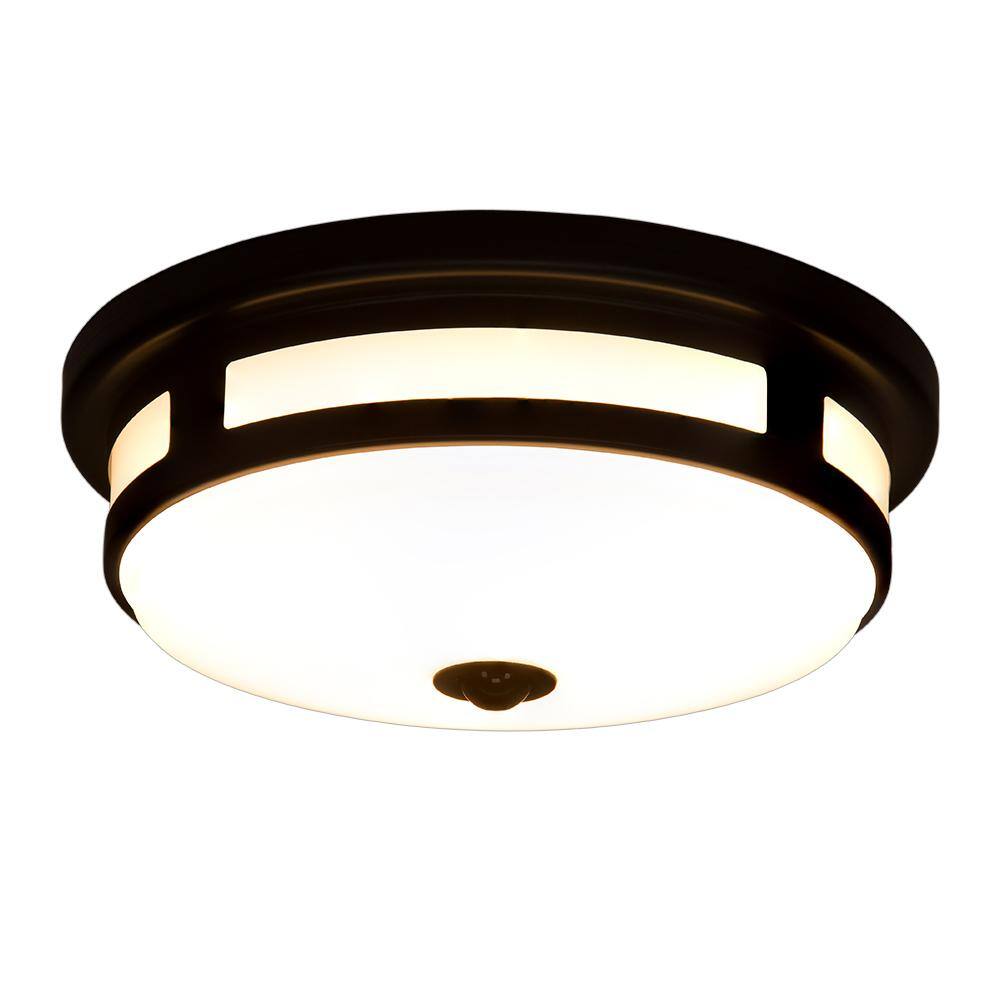 Hampton Bay 11 in. Round Black Exterior Outdoor Motion Sensing  LED Ceiling Light 5 Color Temperature Options Wet Rated 830 Lumens 564281011