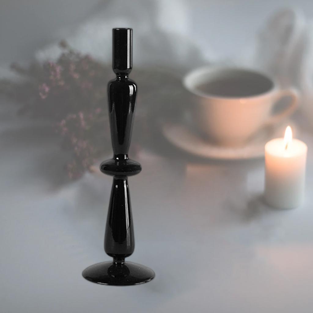 Candle Holder Black Glass Cylindrical Taper Pillar Candlesticks Livng Room Dining Table Decoration Centerpieces Coffee Table Ornament D