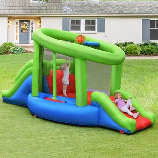 Gymax Inflatable Snail Bounce House Dual Slide Basketball Game with 480-Watt Blower GYM06910