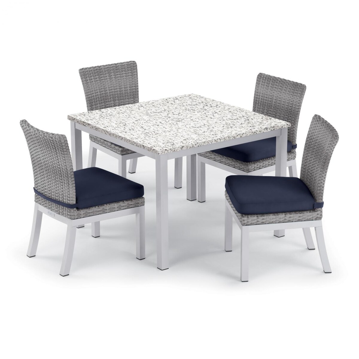 Argento 5 Piece Wicker Patio Dining Set W/ 39 Inch Square Lite-Core Ash Table， Side Chairs and Midnight Blue Cushions By Oxford Garden