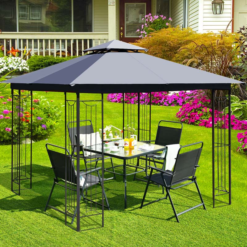 10 x 10 FT Steel Frame Patio Gazebo with 2 Tier Vented Roof, Heavy-Duty Outdoor Canopy Gazebo Tent