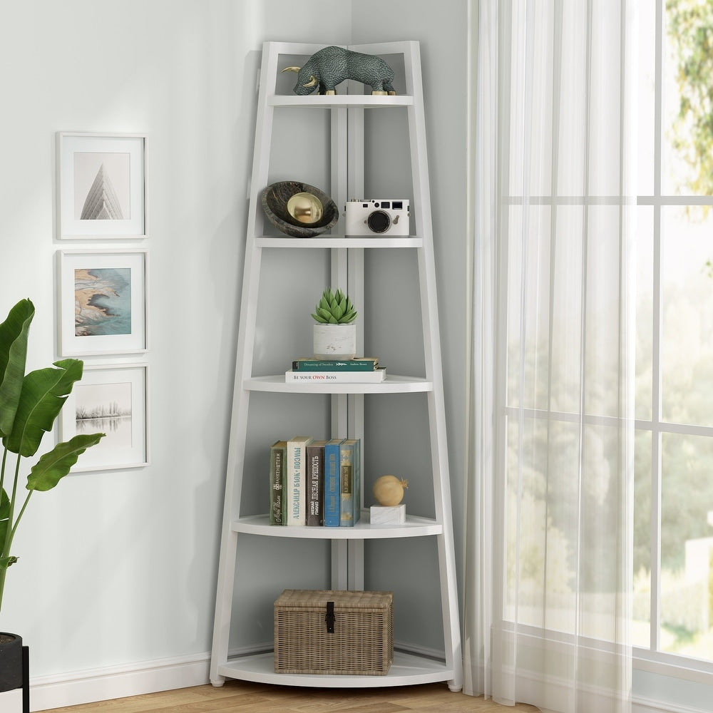 Rustic 70 inch Tall Corner Shelves, 5 Tier Corner Bookshelf Bookcase Indoor Plant Stand for Living Room, Small Space, Kitchen, Home Office