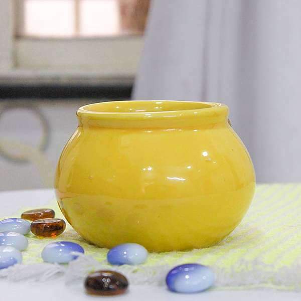 3 inch (8 cm) Handi Shape Round Ceramic Pot (Yellow) (set of 3)