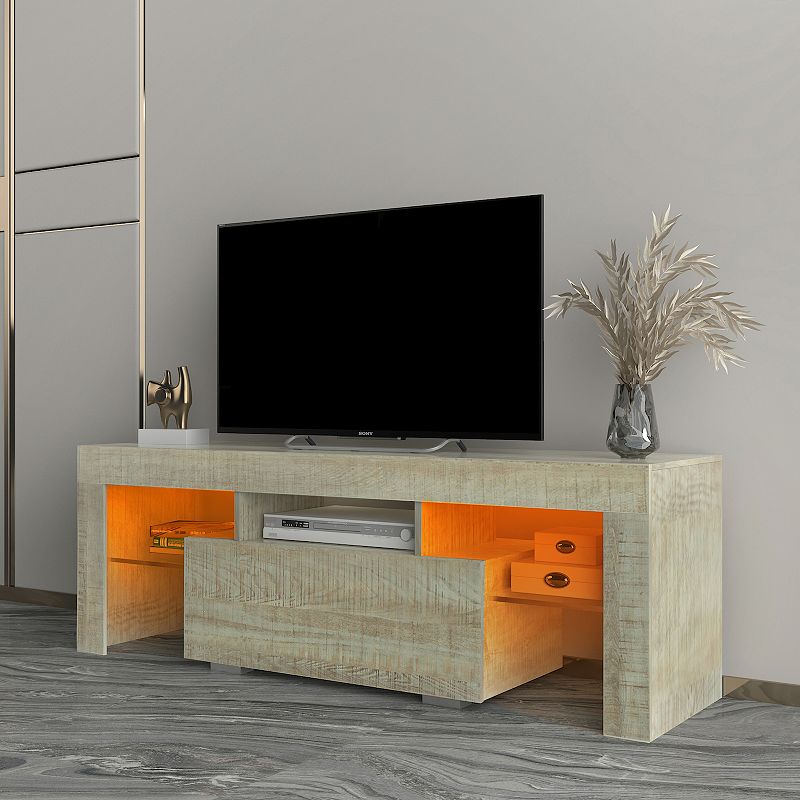 F.C Design TV Stand with LED Lights， Flat Screen TV Cabinet