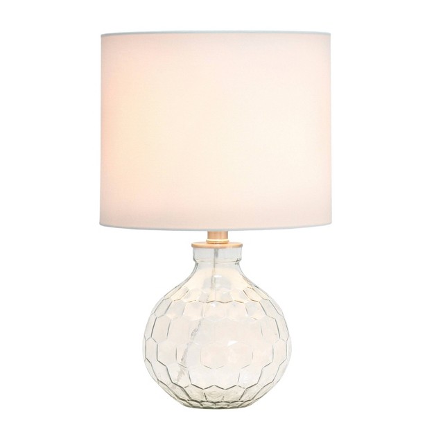 Contemporary Engraved Honeycomb Glass Table Desk Lamp With Fabric Shade Clear white Lalia Home