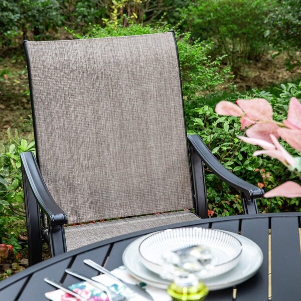 MAISON ARTS 5/7Piece Patio Dining Set，Round Metal Table and 4/6 Textilene Fabric Padded Armchairs