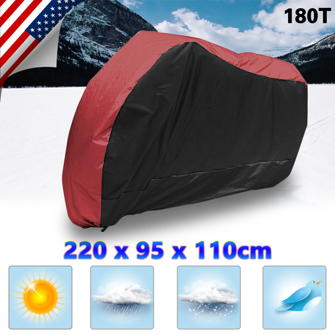 L 180T Black Red Motorcycle Cover Outdoor For Harley Davidson Kawasaki Ninja 250 250R EX250