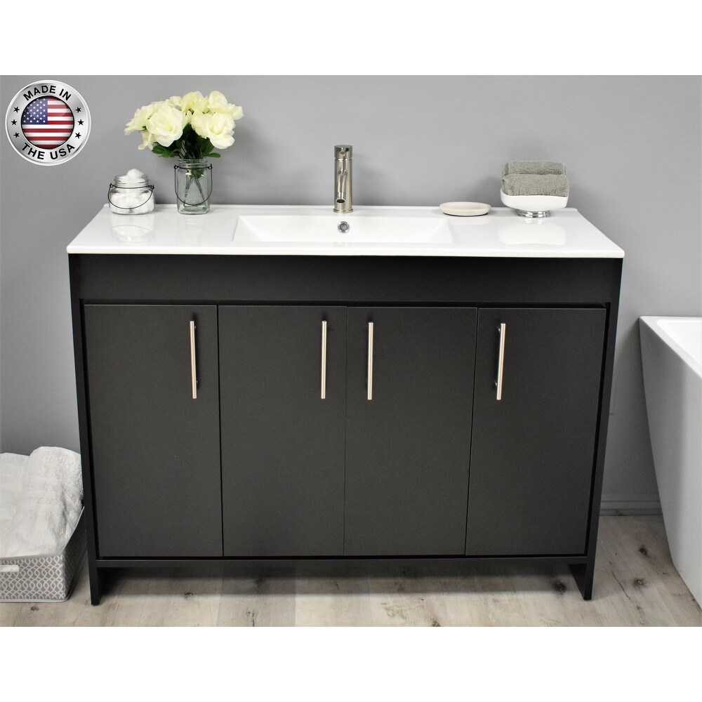 Volpa USA Villa 48 inch Black Freestanding Bathroom Cabinet