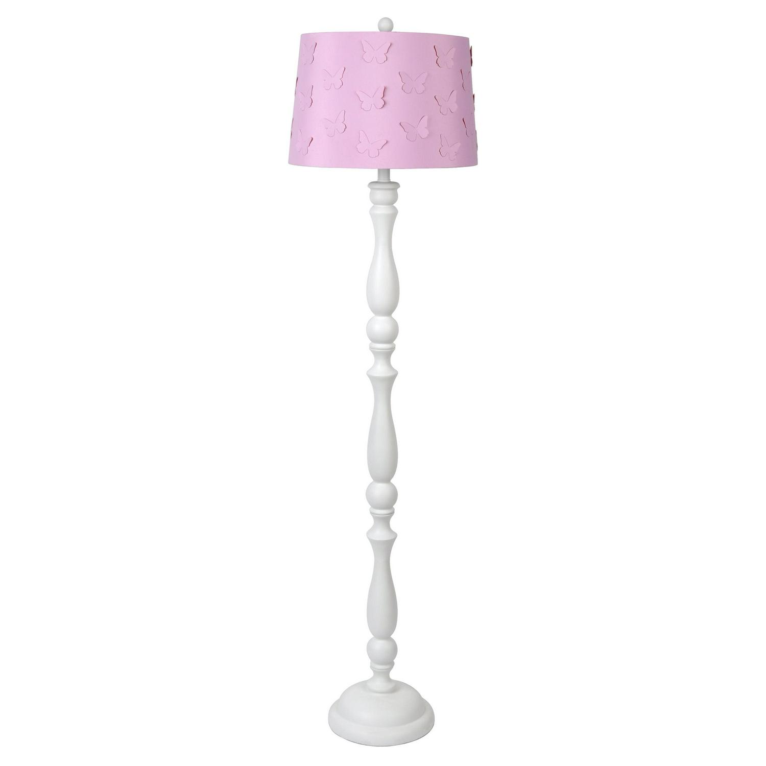 Decor Therapy 60 Polly Turned White Column Floor Lamp with Pink Lamp Shade