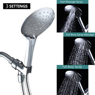 Aurora Decor ACAD 3-Spray Patterns with 1.8 GPM 5 in. Wall Mounted Handheld Shower Head with hose in Chrome DSFMSHD2B11BN