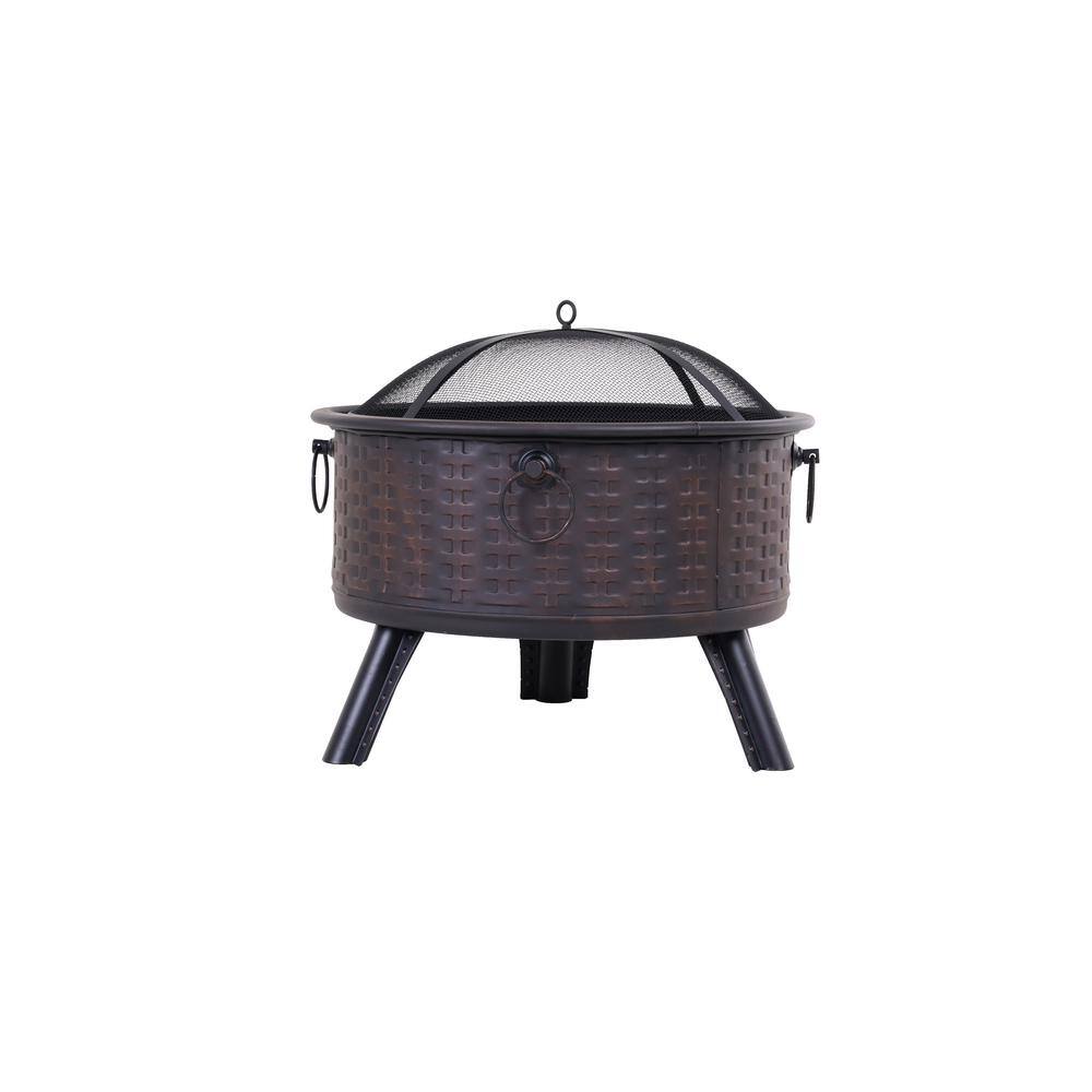 Wildaven 26 in. x 23 in. Outdoor Round Wood Burning Fire Pit with Wire Mesh Cover and Poker ZYHWKN220621003