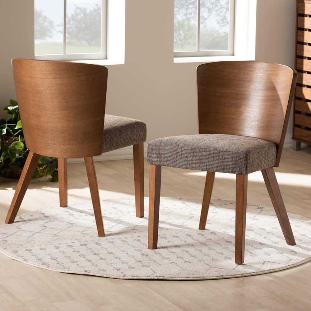 Baxton Studio Sparrow Gray Fabric Upholstered and Medium Brown Wood Dining Chairs (Set of 2) 2PC-4644-HD