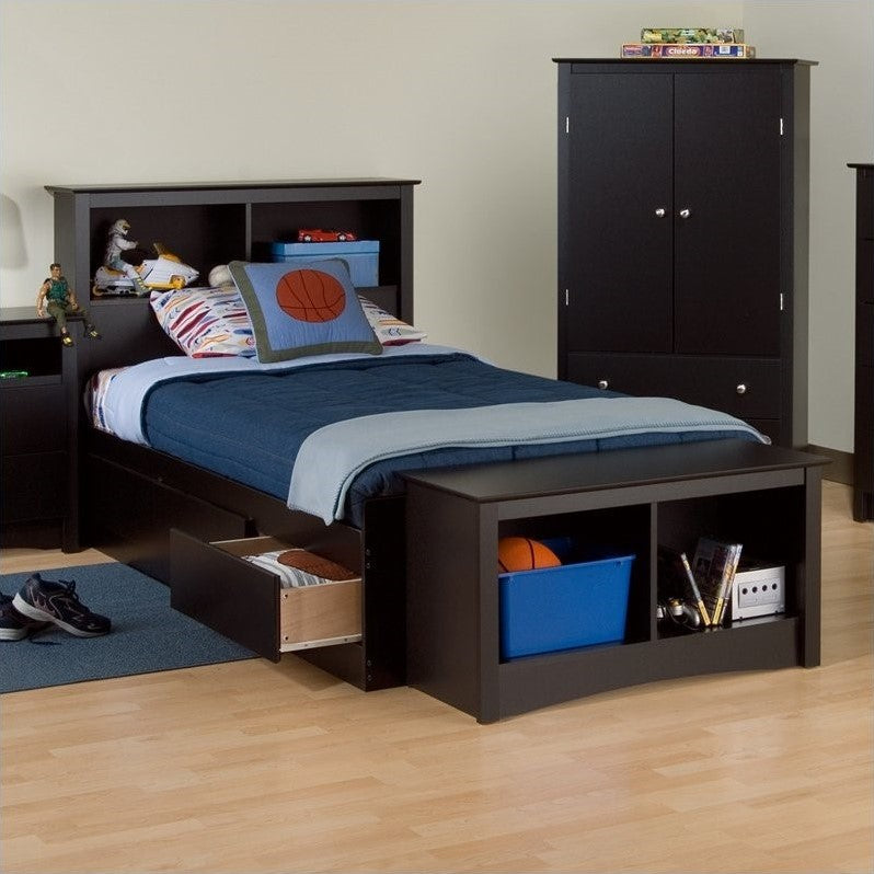 Prepac Sonoma Twin Bookcase Platform Storage Bed in Black