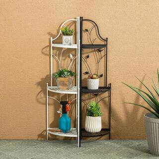 Glitzhome 44.75 in. H 3-Tiered Black Metal Corner Shelf Plant Stand 2007200031