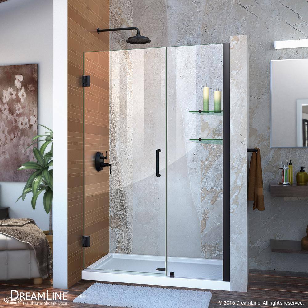 DreamLine Unidoor 46 to 47 in. x 72 in. Frameless Hinged Shower Door in Satin Black SHDR-20467210S-09