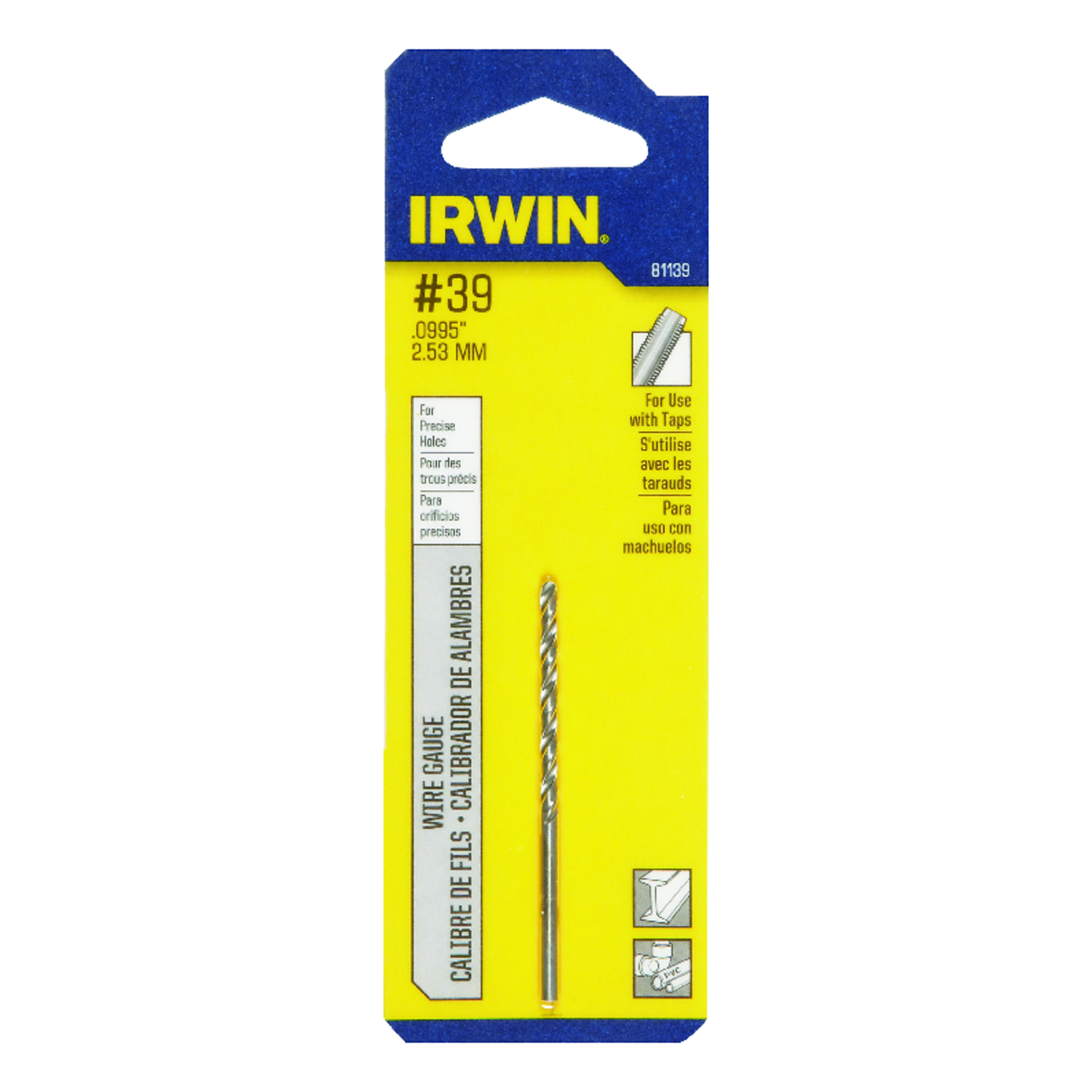 Irwin #39 X 1-3/8 in. L High Speed Steel Jobber Length Wire Gauge Bit 1 pk