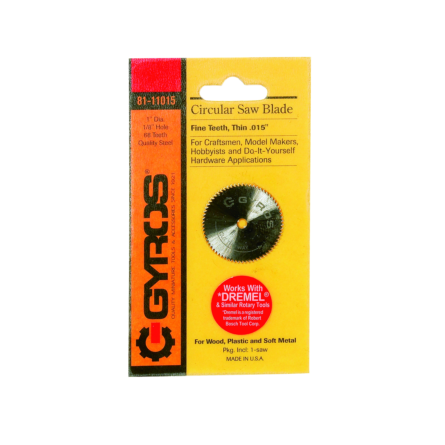 Gyros Tools 1 in. D X 1/8 in. Fine Steel Circular Saw Blade 68 teeth 1 pc