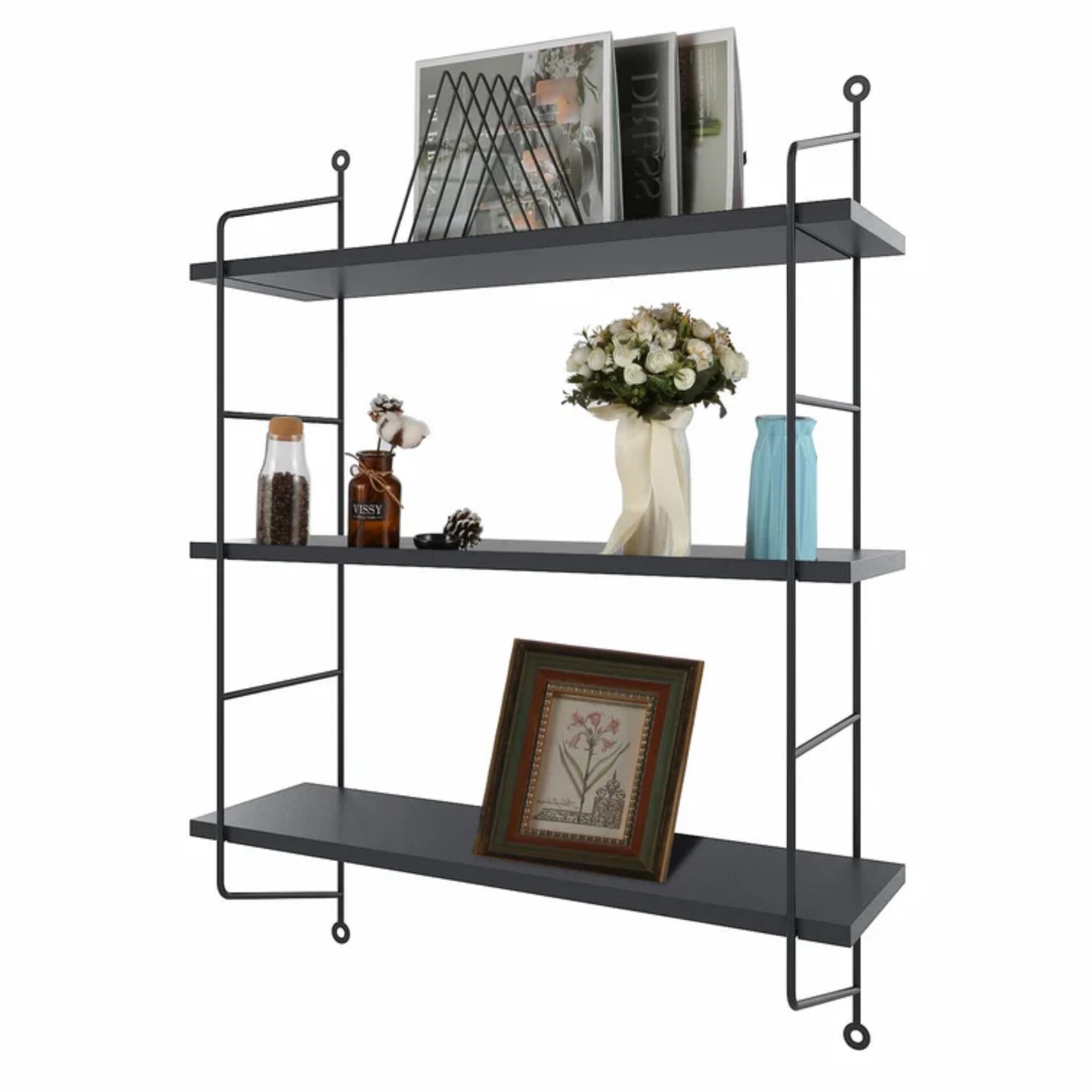 Wall Shelf Floating Shelves Black Floating Shelves, Wall Storage 19''x6''x25'', 3 Tier Shelf Wall Rack Holder Rack for Room/Kitchen/Office/Bathroom, White