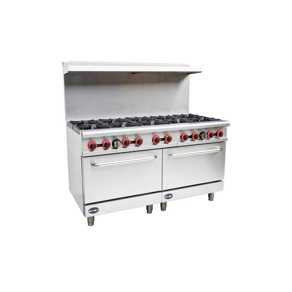 SABA 60 in. 5.9 cu. ft. Commercial 10 Burner Double Oven Gas Range in Stainless Steel GR-60