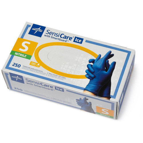 Medline Sensicare Ice Nitrile Exam Gloves， Powder-Free， Small， Blue， 250/Box (MDS6801)