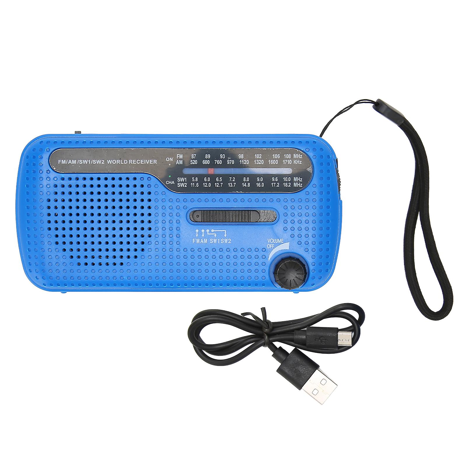 Hand Crank Solar Radio Am Fm Sw1 Sw2 Camping Led Flashlight Multiband Camping Emergency Radio For Outdoorblue